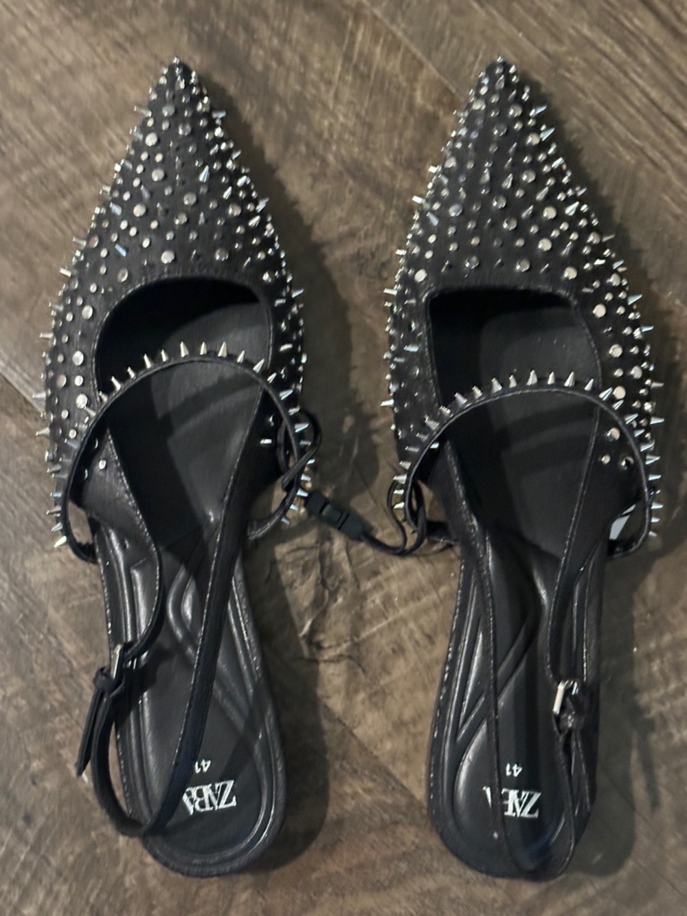 NEW - Zara Black Studded Slingback Flats -Size 10 - Picture 5 of 5